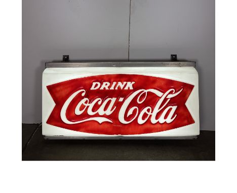 Advertising Coca-Cola Light-Up Sign 50's original working USA. Working on 240V power. Dimensions (H x W x D): 67 x 123 x 22 c
