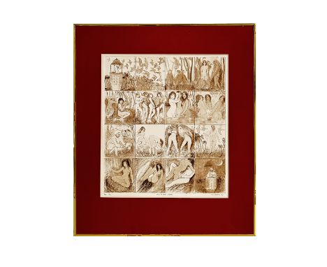 Framed without Glass Erotic Art Etching - From the Land of Birds 1979 by Paul Ashton Delprat. 9/40. Dimensions (H x W x D): 7