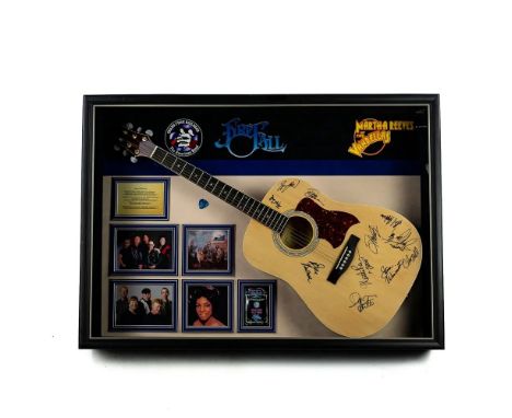 Guitar with signatures of Grand Funk Railroad: Don Brewer, Max Carl, Tim Cashion, Bruce Kulick, Firefall: Steven Weinmeister,