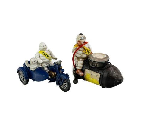 Including vintage cast iron Michelin Man Bibendum (19 cm tall x 20,5 cm long) hollow cast iron air compressor &amp; Michelin 