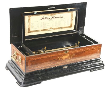 Sublime Harmonie Interchangeable Cylinder Music Box ca. 1885, with three, 8-tune cylinders. Attributed to Paillard, Vaucher, 