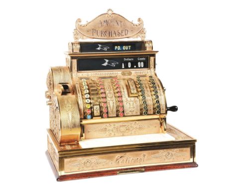 A very nice restored National Cash Register Model 452 in rose brass finish. Built between Dec. 8, 1910 and Dec. 30, 1910 base