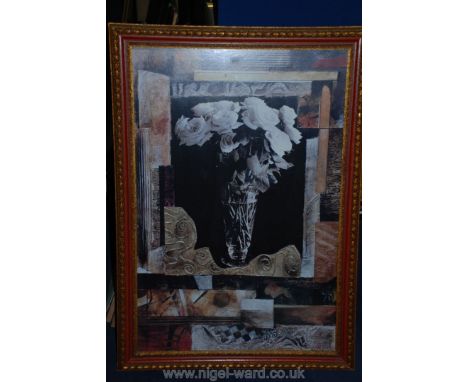 A large framed Print of Vase of flowers