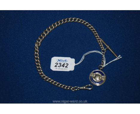 A Silver graduated Watch Chain with silver and enamel Fob, 13'' long.
