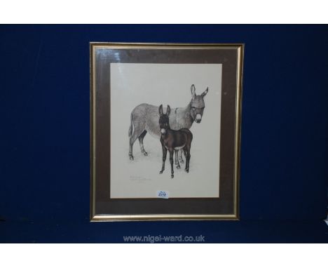 A Patrick A. Oxenham limited edition Print of a donkey with her foal,16 1/2'' x 20''.