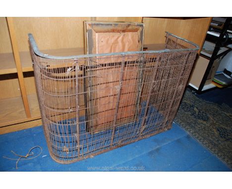 A Nursery Fireguard having brass trimmed top rail and incorporating companion set holders to either side, 40" wide approx. an