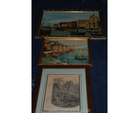 *****NO LOT*****Thomas Richard Hofland: a Print of a Country cottage, signed and dated 1875 Devon, a Venetian style Oil on bo