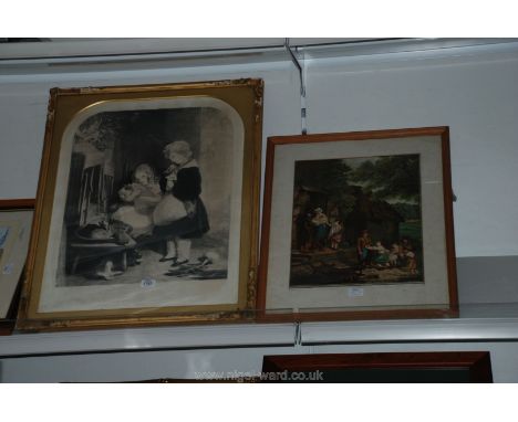 A Print of a Landseer picture 'The Children with Rabbits' in gilt mount and frame, 30'' x 24'', and a Victorian Print 'The Pe