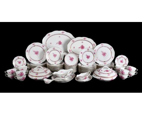 A MODERN HEREND CHINESE BOUQUET (PINK) PATTERN PART DINNER SERVICEComprising; 18 dinner plates, 24 breakfast plates, 16 side 