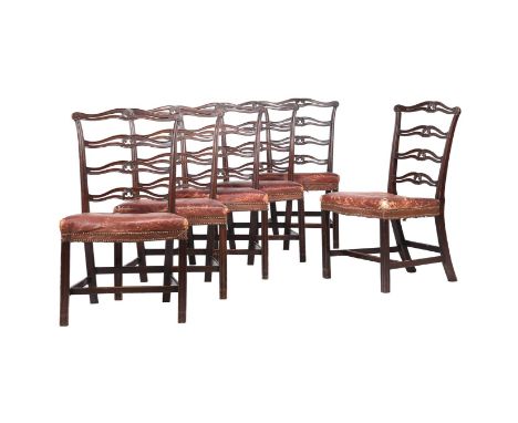 A HARLEQUIN SET OF NINE MAHOGANY LADDER-BACK DINING CHAIRSLATE 18TH CENTURY AND LATERWith carved and pierced splats, overstuf