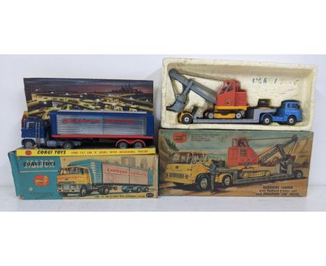 Corgi Toys to include no.1137 Ford Tilt cab H Series with detachable trailer with a blue cab and trailer and a yellow cab int