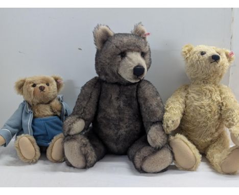 Three Steiff Teddy Bears all with growlers to include 'big bear' 690143 jointed with grey topped alpaca fur gold coloured ear