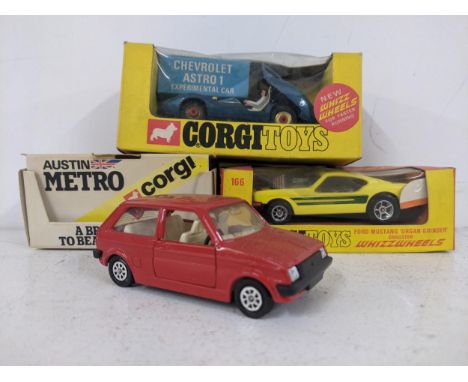 Corgi Toys to include a 347 Chevrolet Astro 1 experimental car, and a 166 Ford Mustang Organ Grinder dragster, both from the 