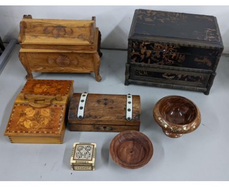 A mixed lot to include a mid 20th century chinoiserie jewellery box  with a bamboo style frameLocation: 3.3If there is no con