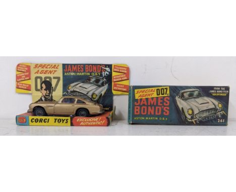 Corgi Toys no.261 Aston Martin DB5 from the James Bond film Goldfinger with a gold coloured body, red interior, retractable m