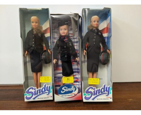 Three boxed British Airways Sindy Dolls wearing cabin crew uniform, one 1993 doll and two of the same that are laterLocation: