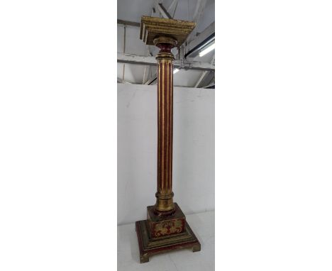 An Italian painted and gilt plant stand with reeded column, stepped base on four bracket feet, 92cm highLocation:If there is 