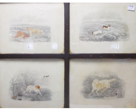 B Fenning (British, 19th Century), Hunting and coursing scenes, four framed as one, watercolour, 19 x 25cm (each)  