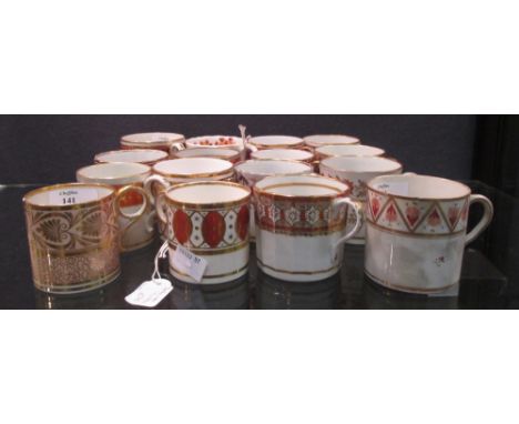 Sixteen Regency coffee cans decorated in orange palettes, including Derby, Barr, Flight & Barr, New Hall and others (16)  Fro