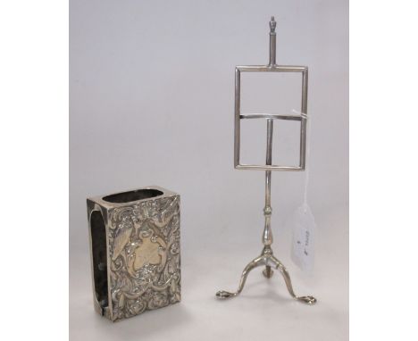 A silver miniature artist's easel, together with a silver matchbox case  