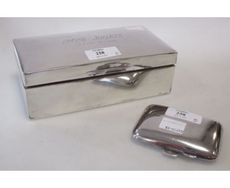 A silver cigarette box and a silver cigarette case  