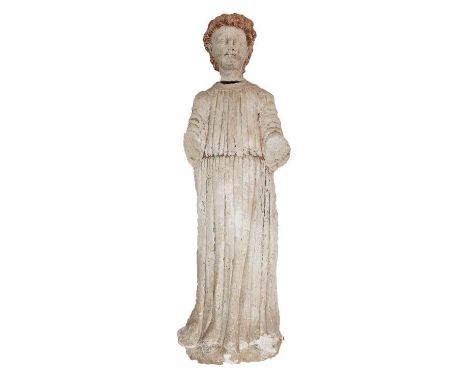 Limestone figure after the antiques. With a Roman style tunic. Provenance: collection Mr. F.H. Piket, The Hague. H. 131 cm. P