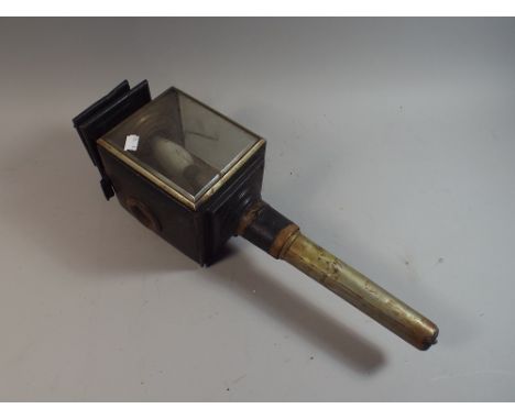 A Victorian Brass Mounted Trap Lamp, Converted to Electricity, 52cm high 