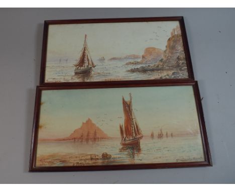 A Pair of Water Colour Seascape Sketches, St Michaels Mount and Perranporth  