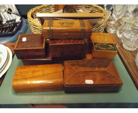 A Collection of Ten Inlaid and Brass Mounted Trinket Boxes