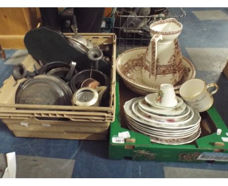 A Box of Ceramic and a Box of Silver Plate 