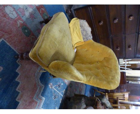 A Victorian Iron Hoop Back Ladies Nursing Chair with Button Upholstery, for Restoration 