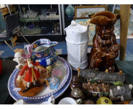 A Tray of Various Ceramics to Include Poole Plate, Beswick Hunca Munca Beatrix Potter Ornament, Cottage Ornaments etc 