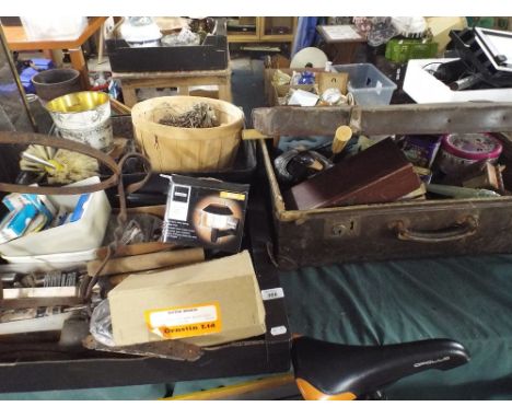 Two Boxes and a Suitcases Containing Various Metalwares, Tools and Other Sundries  