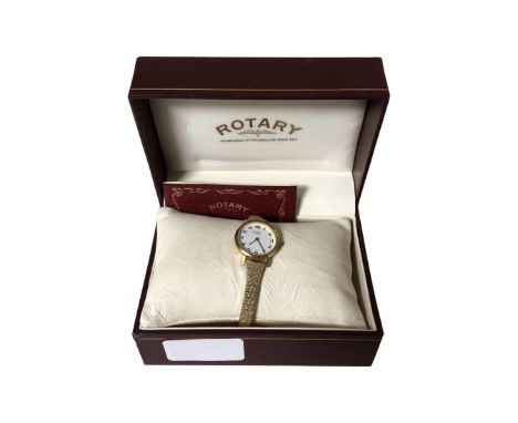 A lady's gold plated Rotary wristwatch in box.