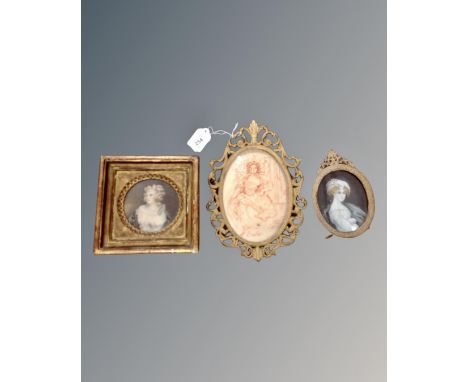 After Francois Boucher : Portrait of a lady, together with two further portrait miniatures (3) CONDITION REPORT: One miniatur