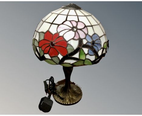 An Art Deco style table lamp with leaded glass shade 