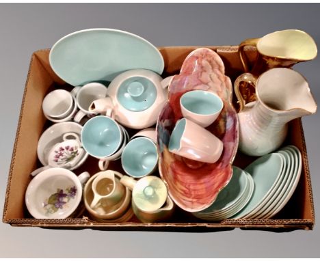 A box of ceramics : Maling jug, Radford jug and bowl, Poole tea ware, Port Merion 