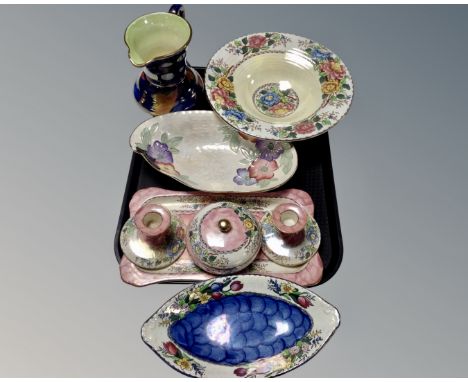 A tray of eight pieces of Maling : four piece Peony rose trinket set, Mailing storm pattern jug etc 