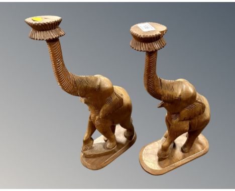 Two carved wooden elephant lamp bases 