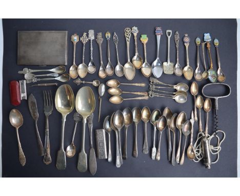 Collection of metal spoons, some hallmarked silver (mostly steel/plated) to include hotel spoons (Grand Hotel, The Athenae et