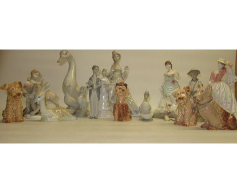 Royal Worcester figure 'A Royal Anniversary', Royal Worcester 'Sunday Best', four Sylvac dog figures and a selection of Spani