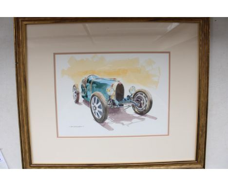 Ian McGowan (Br. Contemporary); Study of a Bugatti type 25 in French racing blue, watercolour, 28cm x 37cm 