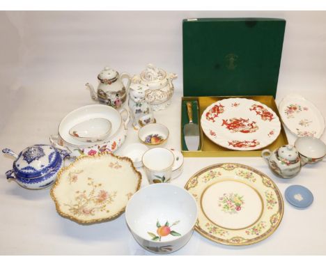 Crown Staffordshire Rangoon cake plate and slice (boxed), Victorian sucrier, Royal Worcester Evesham bowl and other decorativ