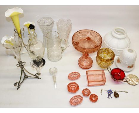 Group of C19th and C20th glassware, incl. Victorian lemonade jug decorated with ferns; Czech type dressing table items; two p