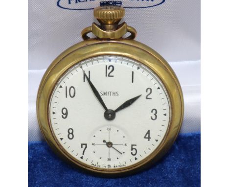 Smiths top wind pocket watch white enamel Arabic dial with subsidiary seconds