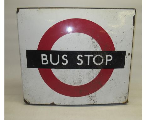 Mid C20th London transport enamel double sided Bus Stop flag sign, H41cm 