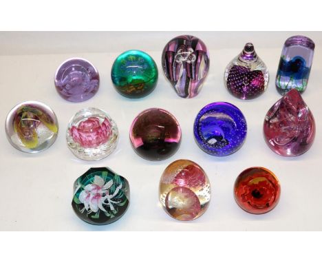 Thirteen Caithness glass paperweights, incl. Pansies, Kismet, True Love, Submariner, etc. 