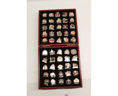 Manchester United Victory Pin collection of 50 enamel badges with certificates in presentation case 