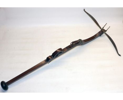 C19th Continental pellet crossbow, hardwood stock with engraved steel fittings, L100cm 