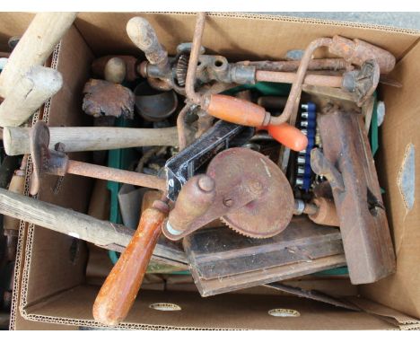 Large collection of tools. Hammers, spanners, axes, bill hook, AA badge oilers vintage planes etc 2 boxes 